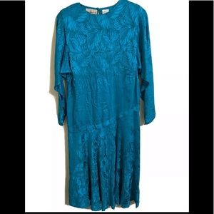 Vintage teal Liz Claiborne Silk Drop waist fit & flare dress 10